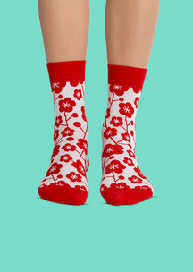 Цветные носки JNRB: Носки Красные цветы на белом